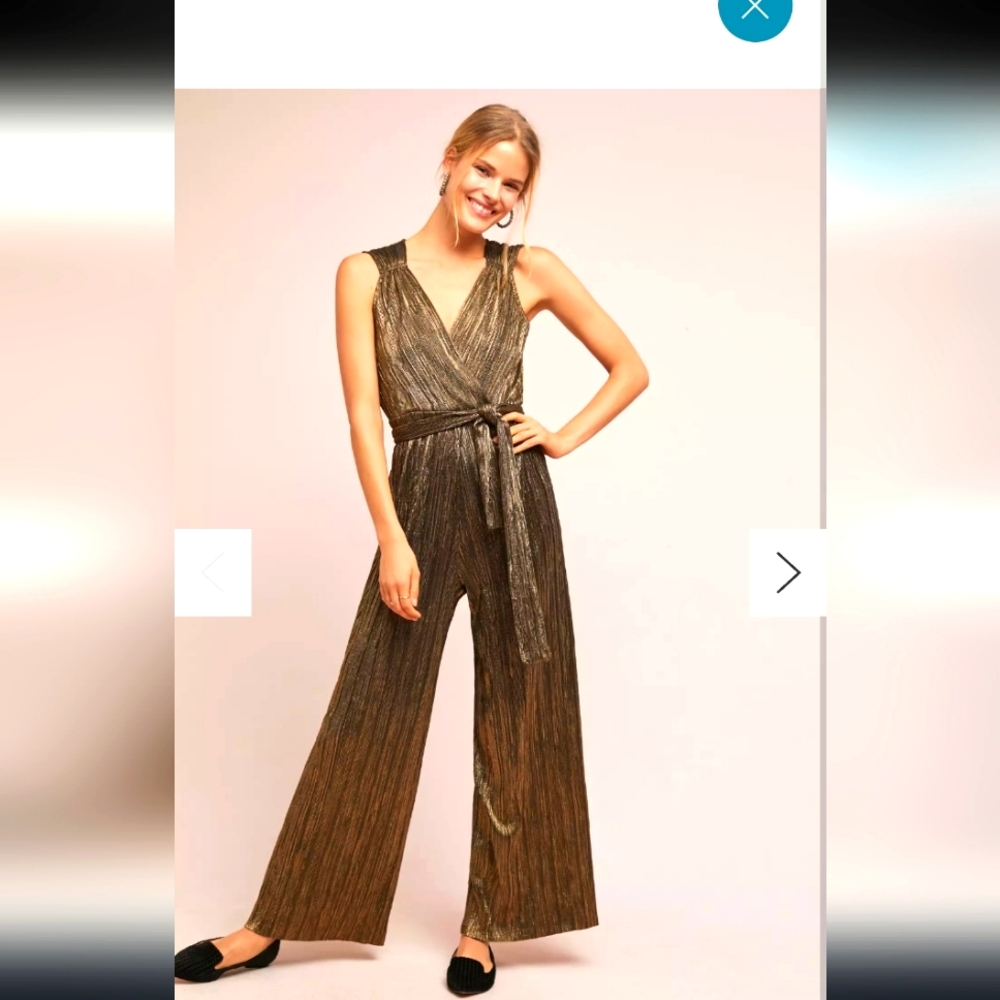 Anthropologie Vanessa Virginia x Shimmering Gold Pantsuit M